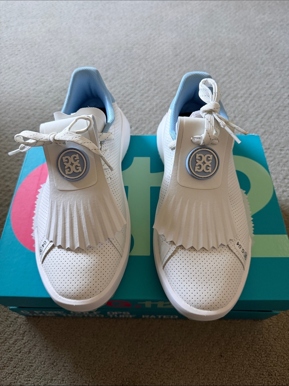 G/FORE White Perforated Golf Shoe with Light Blue Inner Lining